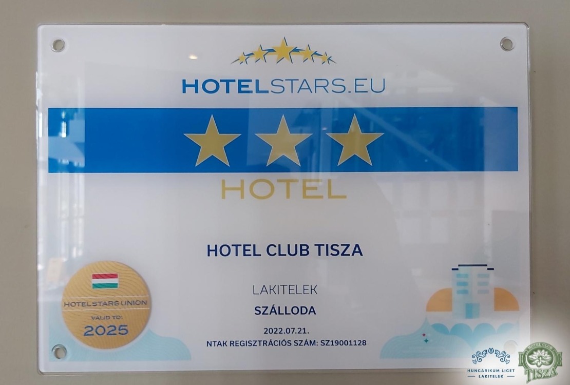 Háromcsillagos lett a Hotel Club Tisza***